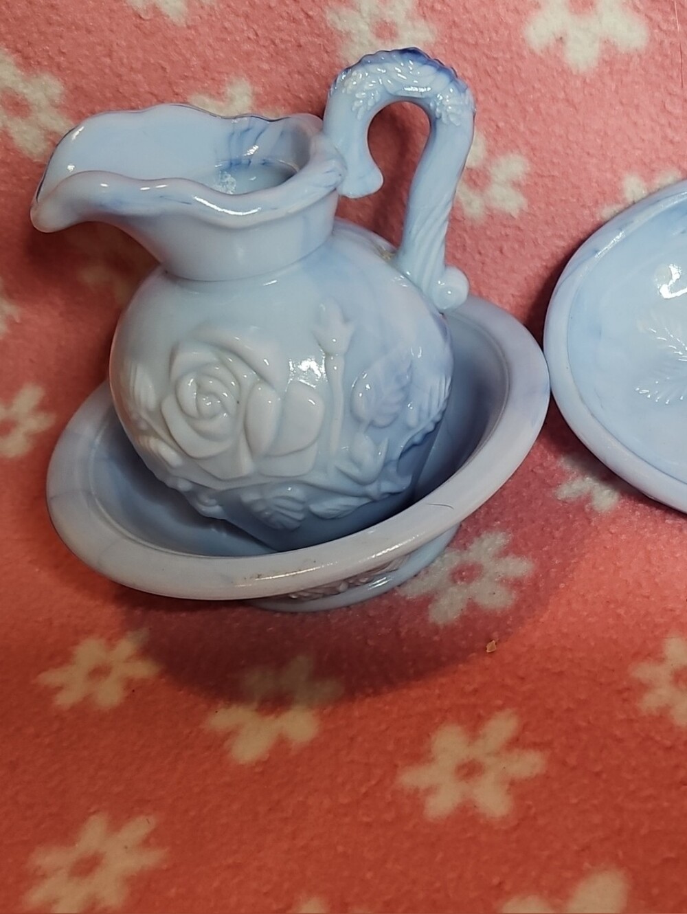 Avon Light Blue Floral Ceramic Pitcher and Bowl Set